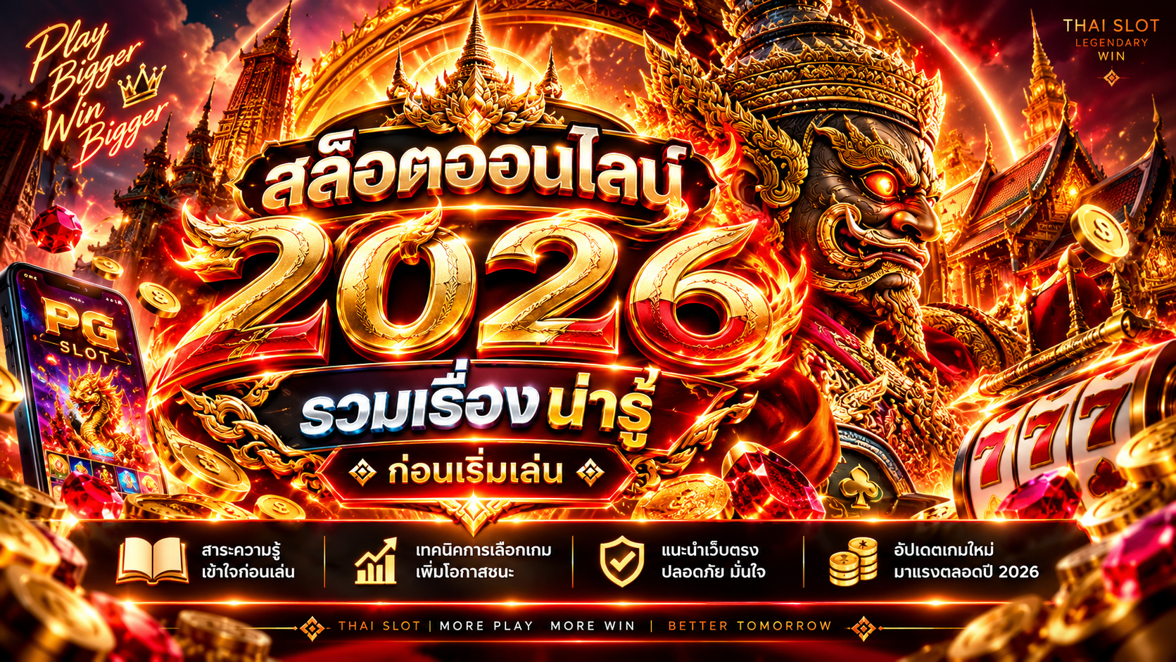 หน้าจอเกมสล็อตสมมติสำหรับอธิบายสัญลักษณ์และกติกา